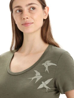 Icebreaker Tech Lite II Short Sleeve Scoop Womens T-Shirt - Swarming Shapes -Climbing Wear Store Icebreaker Tech Lite II SS Scoop Swarming Shapes Loden 03