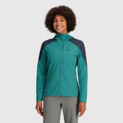 Outdoor Research Ferrosi Womens Hooded Jacket -Climbing Wear Store Outdoor Research Ferrosi Womens Hoodie Tropical Naval Blue 05