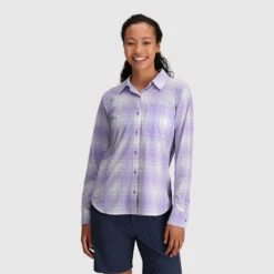 Outdoor Research Astroman Womens Long Sleeve Sun Shirt 13 Outdoor Research Astroman Womens Long Sleeve Sun Shirt -Climbing Wear Store Outdoor Research w Astroman LS Sun Shirt Lavender Plaid 02